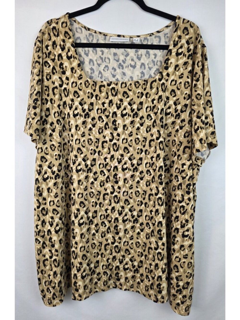Susan Graver Women's Top Plus Size 3X Brown Leopard Short Sleeve Shirt Blouse